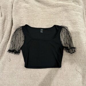 SHEIN Black Crop Top with Sheer Sleeves